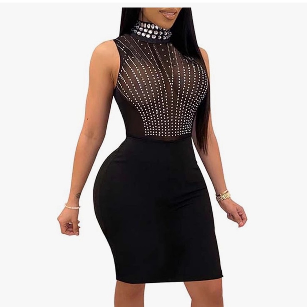 Black Mini Dress with Rhinestones